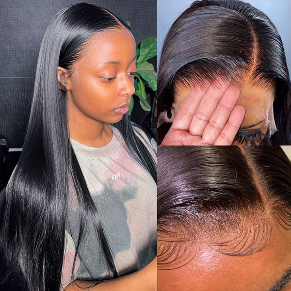 Stema 13X4 HD Lace Big Frontal Straight Wig Constructed By Bundles With Frontal